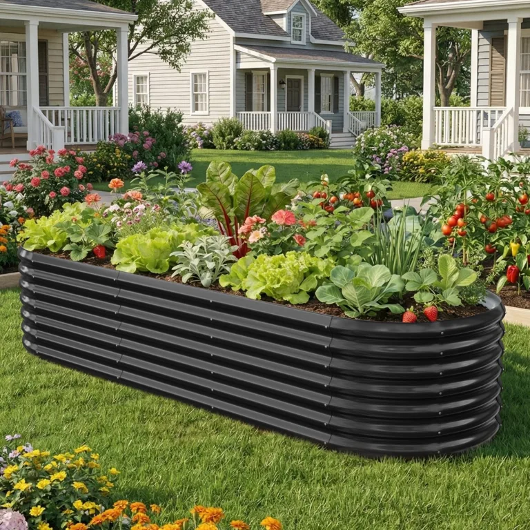 SUNYRISY Hochbeet Metall für Garten, 240x90x60cm Verzinkter Stahl Pflanzkasten Blumenkasten Kräuterbeet Pflanzbeet Blumenbeet Hochbeet-Kit für Garten Balkon Terrasse, Schwarz Ellipse – Bild 6