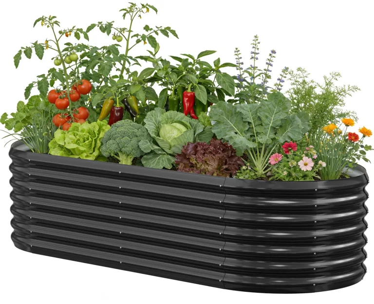 SUNYRISY Hochbeet Metall für Garten, 240x90x60cm Verzinkter Stahl Pflanzkasten Blumenkasten Kräuterbeet Pflanzbeet Blumenbeet Hochbeet-Kit für Garten Balkon Terrasse, Schwarz Ellipse – Bild 10