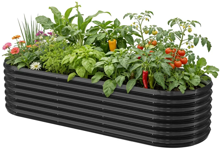 SUNYRISY Hochbeet Metall für Garten, 240x90x60cm Verzinkter Stahl Pflanzkasten Blumenkasten Kräuterbeet Pflanzbeet Blumenbeet Hochbeet-Kit für Garten Balkon Terrasse, Schwarz Ellipse – Bild 1