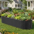 SUNYRISY Hochbeet Metall für Garten, 240x90x60cm Verzinkter Stahl Pflanzkasten Blumenkasten Kräuterbeet Pflanzbeet Blumenbeet Hochbeet-Kit für Garten Balkon Terrasse, Schwarz Ellipse - Thumbnail 6