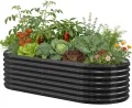 SUNYRISY Hochbeet Metall für Garten, 240x90x60cm Verzinkter Stahl Pflanzkasten Blumenkasten Kräuterbeet Pflanzbeet Blumenbeet Hochbeet-Kit für Garten Balkon Terrasse, Schwarz Ellipse - Thumbnail 10