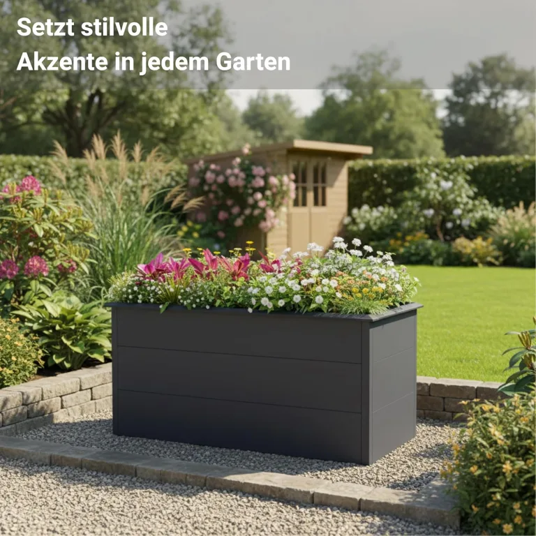 Hochbeet Metall Anthrazit 150x75x77cm - Premium Hochbeet aus pulverbeschichtetem Stahlblech für Garten & Balkon, Schneckenschutz, wetterfest, ideal für Kräuterbeet, Frühbeet & Blumenkasten – Bild 4