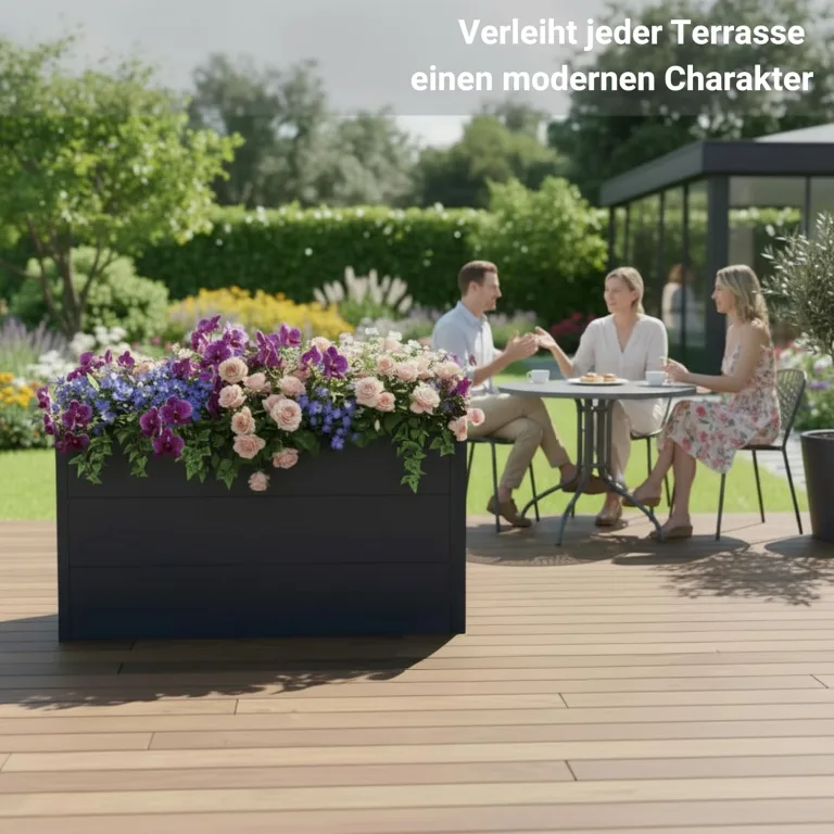 Hochbeet Metall Anthrazit 150x75x77cm - Premium Hochbeet aus pulverbeschichtetem Stahlblech für Garten & Balkon, Schneckenschutz, wetterfest, ideal für Kräuterbeet, Frühbeet & Blumenkasten – Bild 5