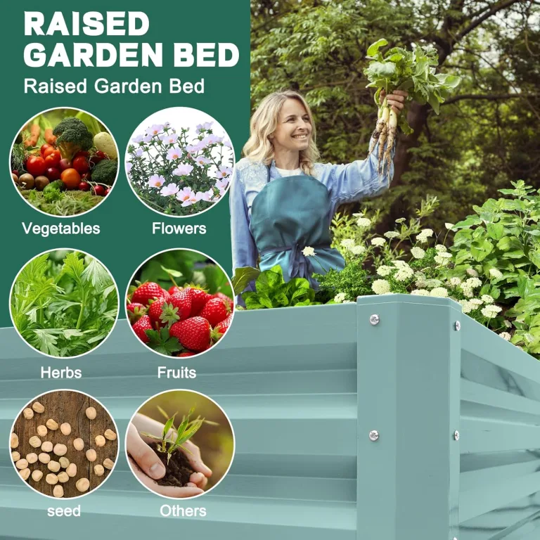 Hochbeet Metall, 180x90x30cm Verzinkt Hochbeete für Garten mit Stützstange, Hochbeet zum Anbau von Pflanzen Gemüse Blumen und Kräutern (Rechteckig + Mintgrün) – Bild 7