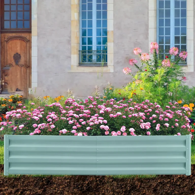 Hochbeet Metall, 180x90x30cm Verzinkt Hochbeete für Garten mit Stützstange, Hochbeet zum Anbau von Pflanzen Gemüse Blumen und Kräutern (Rechteckig + Mintgrün) – Bild 8