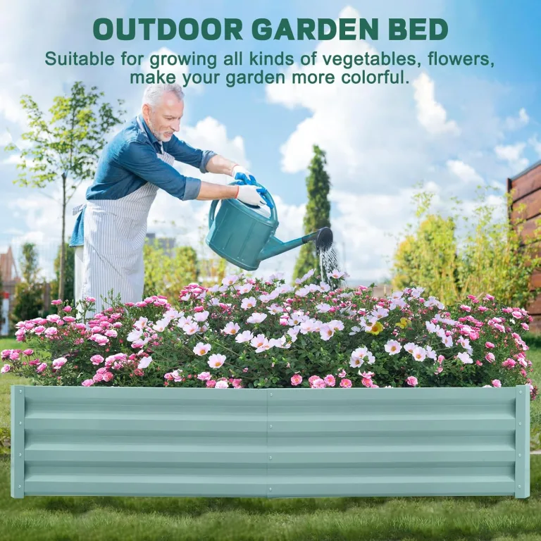Hochbeet Metall, 180x90x30cm Verzinkt Hochbeete für Garten mit Stützstange, Hochbeet zum Anbau von Pflanzen Gemüse Blumen und Kräutern (Rechteckig + Mintgrün) – Bild 9