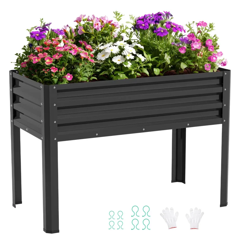 SUNYRISY Hochbeet Metall für Balkon und Garten, 116x60x80cm Verzinkter Stahl Pflanzkasten Blumenkasten Kräuterbeet Pflanzbeet Blumenbeet Hochbeet-Kit für Garten Balkon Terrasse, Schwarz – Bild 1