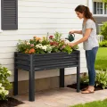 SUNYRISY Hochbeet Metall für Balkon und Garten, 116x60x80cm Verzinkter Stahl Pflanzkasten Blumenkasten Kräuterbeet Pflanzbeet Blumenbeet Hochbeet-Kit für Garten Balkon Terrasse, Schwarz - Thumbnail 2