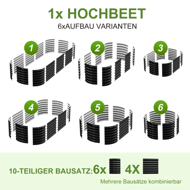 180x90x60 cm Hochbeet Metall - 6-in-1 Pflanzbeet Hochbeete für Garten aus Verzinktem Stahl - Wellblech oval Wetterfest & Rostfrei Gartenbeet für Garten Terrasse & Balkon – Bild 3