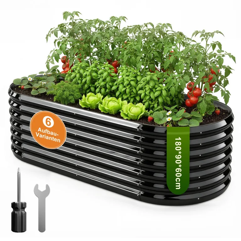 180x90x60 cm Hochbeet Metall - 6-in-1 Pflanzbeet Hochbeete für Garten aus Verzinktem Stahl - Wellblech oval Wetterfest & Rostfrei Gartenbeet für Garten Terrasse & Balkon – Bild 1