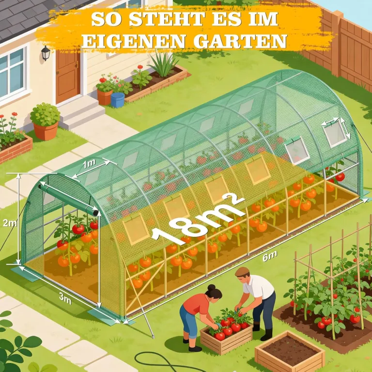 Soontrans Gewächshaus 3 x 6 m, Platz für Gestaffeltes Gärtnern & Organisieren, Groß Tunnel Foliengewächshaus mit Aufrollbaren Seitenwänden & Meshnetzfensten & Tür, Stahlgestell Bogendach – Bild 3