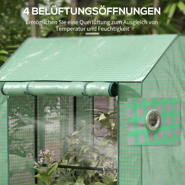 Outsunny Gewächshaus mit PE-Gitterfolie, Aufrollbare Tür Winterfest Foliengewächshaus aus Stahl, Treibhaus für Balkon, Garten, Tomatenhaus 100 x 80 x 150, Tomatengewächshaus für Tomaten Blumen, Grün – Bild 5