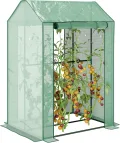 Outsunny Gewächshaus mit PE-Gitterfolie, Aufrollbare Tür Winterfest Foliengewächshaus aus Stahl, Treibhaus für Balkon, Garten, Tomatenhaus 100 x 80 x 150, Tomatengewächshaus für Tomaten Blumen, Grün - Thumbnail 1