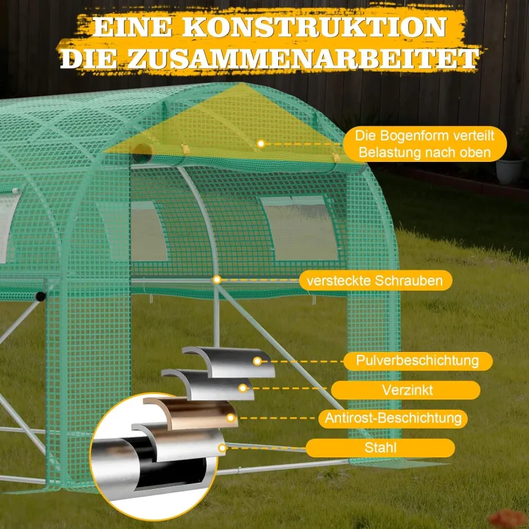 Soontrans Gewächshaus 3 x 4 m, Mehr Raum für den Übergang & Früher Saisonstart, Mittleres Tunnel Foliengewächshaus mit Aufrollbaren Seitenwänden & Meshnetzfensten & Tür, Stahlgestell Bogendach – Bild 6