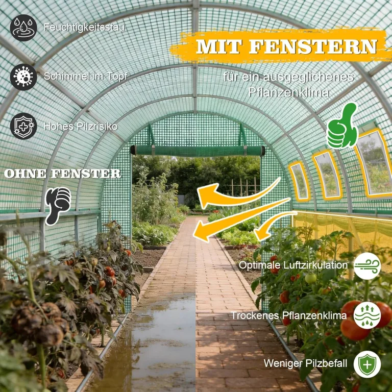 Soontrans Gewächshaus 3 x 4 m, Mehr Raum für den Übergang & Früher Saisonstart, Mittleres Tunnel Foliengewächshaus mit Aufrollbaren Seitenwänden & Meshnetzfensten & Tür, Stahlgestell Bogendach – Bild 4