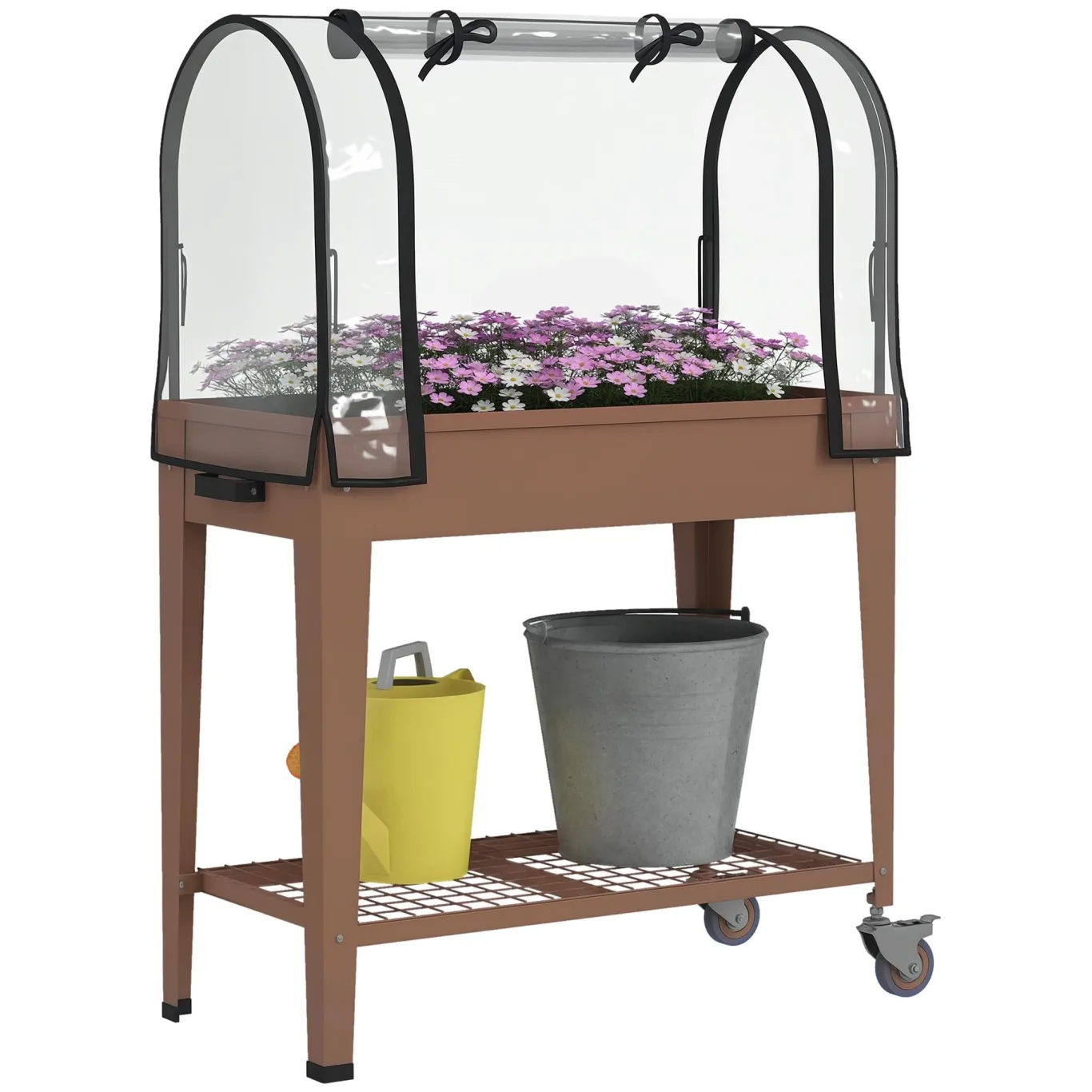 Outsunny Hochbeet mit transparenter Plane, Mini-Gewächshaus, 2 Rollen und 1 untere Ablage für Gemüse, Blumen, Gemüse, Gemüse, Maße: 80 x 40 x 120 cm (L x B x H) - Bild 1