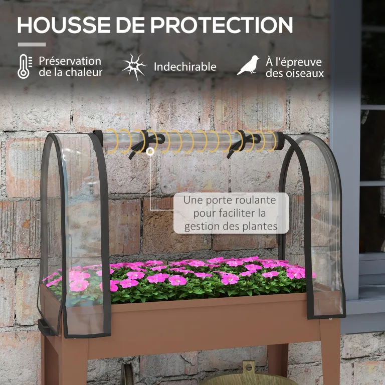 Outsunny Hochbeet mit transparenter Plane, Mini-Gewächshaus, 2 Rollen und 1 untere Ablage für Gemüse, Blumen, Gemüse, Gemüse, Maße: 80 x 40 x 120 cm (L x B x H) – Bild 3