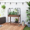 Outsunny Hochbeet mit transparenter Plane, Mini-Gewächshaus, 2 Rollen und 1 untere Ablage für Gemüse, Blumen, Gemüse, Gemüse, Maße: 80 x 40 x 120 cm (L x B x H) - Thumbnail 9