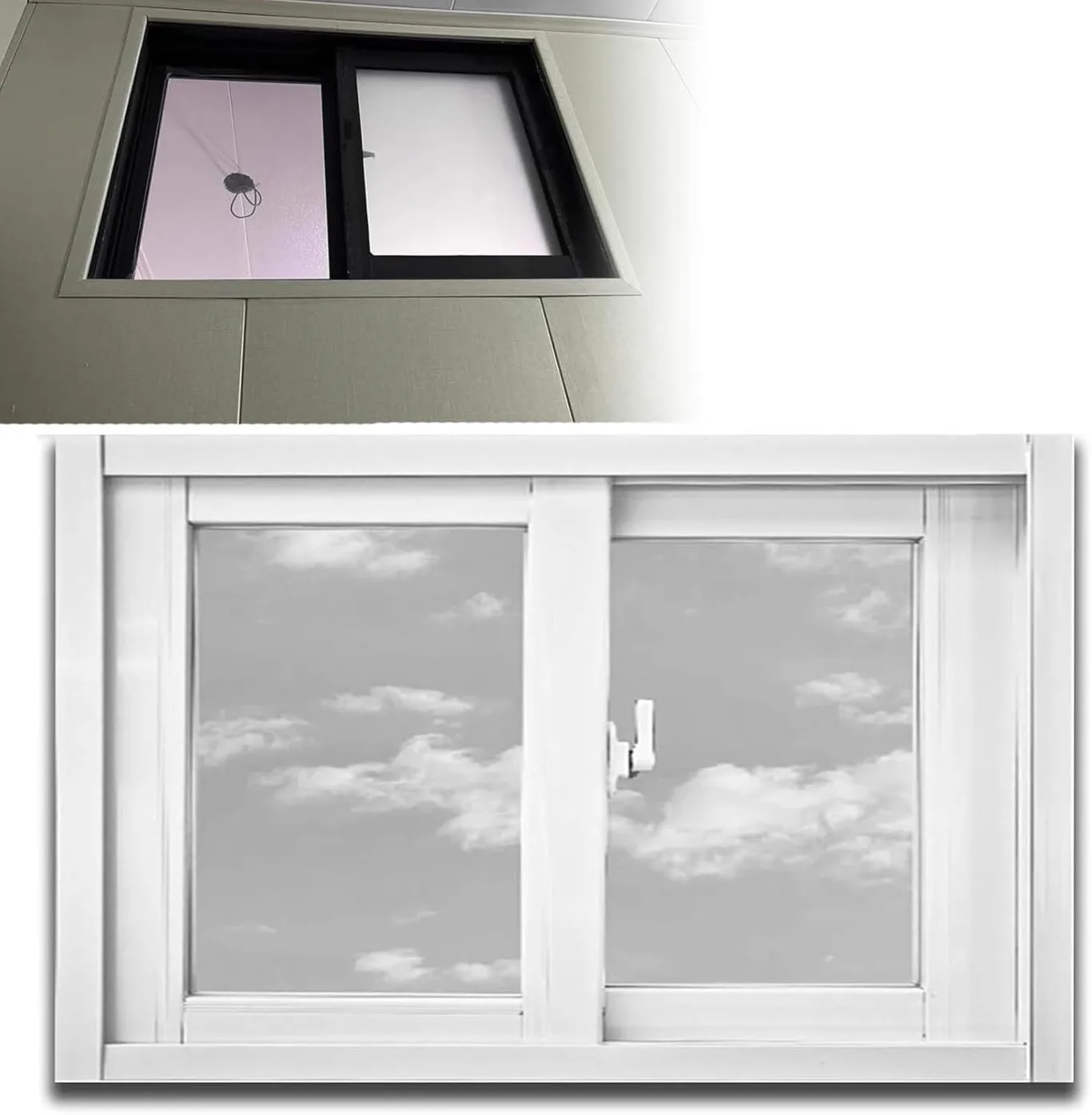 Horizontales Schiebefenster aus Aluminium mit Sicherheitsschloss, gehärtetes Glas, 93 x 40 cm, ideal für Hühnerställe, Gewächshäuser und Schuppen im Freien, weißes Finish - Bild 1