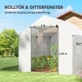 Outsunny Gewächshaus 3 x 2 x 2 m Foliengewächshaus mit Breiter Rollbar Reißverschlusstür, Moskitonetz, Spitzdach 4 Fenster, UV-beständiger Folientunnel, Winterfest Tomatenhaus mit Erdanker, Weiß - Thumbnail 4