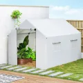 Outsunny Gewächshaus 3 x 2 x 2 m Foliengewächshaus mit Breiter Rollbar Reißverschlusstür, Moskitonetz, Spitzdach 4 Fenster, UV-beständiger Folientunnel, Winterfest Tomatenhaus mit Erdanker, Weiß - Thumbnail 9