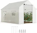 Outsunny Gewächshaus 3 x 2 x 2 m Foliengewächshaus mit Breiter Rollbar Reißverschlusstür, Moskitonetz, Spitzdach 4 Fenster, UV-beständiger Folientunnel, Winterfest Tomatenhaus mit Erdanker, Weiß - Thumbnail 1