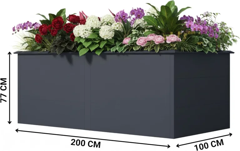 Hochbeet Metall Anthrazit - Premium Hochbeet aus pulverbeschichtetem Stahlblech für Garten, Schneckenschutz, wetterfest, ideal für Kräuterbeet, Frühbeet & Blumenkasten (XL: B200cm x T100cm x H77cm) – Bild 3