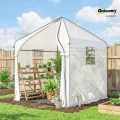Outsunny 160 x 160 x 200 cm Begehbares Gewächshaus für den Außenbereich mit verstärktem Stahlrahmen und PE-Abdeckung, großes Pflanzenhaus mit Rolltür und 3 Netzfenstern, mit PE-Bodenabdeckung, weiß - Thumbnail 2