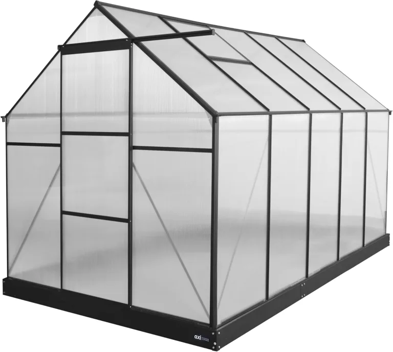 AXI Simon Gewächshaus aus Aluminium & Polycarbonat in Schwarz | Treibhaus mit Schiebetür & Fenster Winterfest | Mit integrierter Drainage | 250x190x207 cm – Bild 7