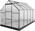 AXI Simon Gewächshaus aus Aluminium & Polycarbonat in Schwarz | Treibhaus mit Schiebetür & Fenster Winterfest | Mit integrierter Drainage | 250x190x207 cm - Thumbnail 7