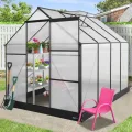 AXI Simon Gewächshaus aus Aluminium & Polycarbonat in Schwarz | Treibhaus mit Schiebetür & Fenster Winterfest | Mit integrierter Drainage | 250x190x207 cm - Thumbnail 2