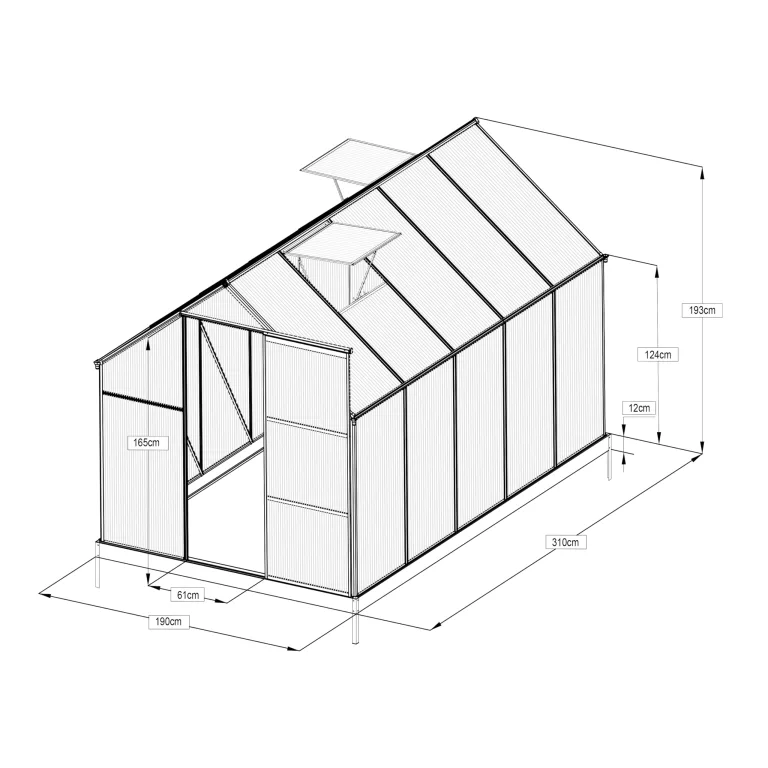 AXI Simon Gewächshaus aus Aluminium & Polycarbonat in Schwarz | Treibhaus mit Schiebetür & Fenster Winterfest | Mit integrierter Drainage | 310x190x207 cm – Bild 4