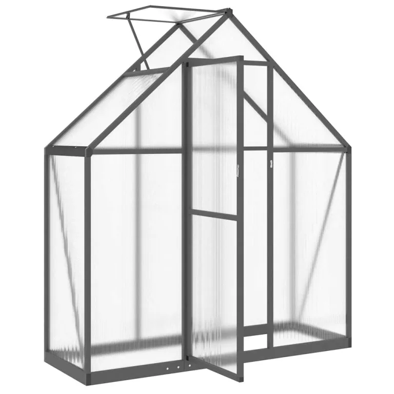 Hommdiy Gewächshaus mit Fundamentrahmen Anthrazit 169x169x202 cm Alu Pflanzenhaus mit Dachrinnensystem Flügeltür Treibhaus für Pflanzen Frühbeet – Bild 4