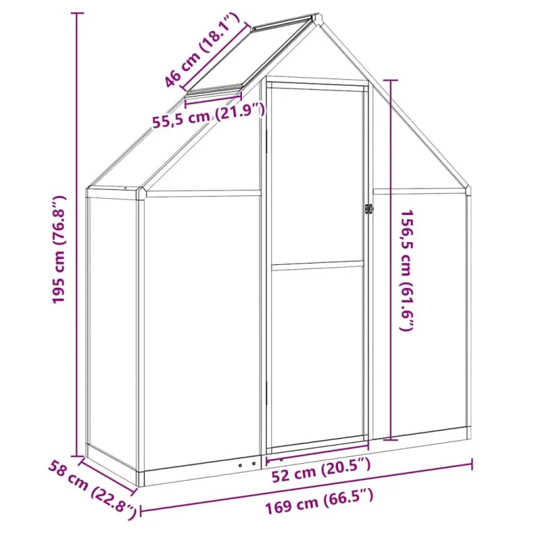 Hommdiy Gewächshaus mit Fundamentrahmen Anthrazit 169x169x202 cm Alu Pflanzenhaus mit Dachrinnensystem Flügeltür Treibhaus für Pflanzen Frühbeet – Bild 8