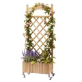 Rankgitter Pflanzkasten mit Rollen, Holz Hochbeet mit Spalier, wetterbeständiger Pflanzenkübel mit Drainagelöchern, mobiler Blumenkasten für Garten, Balkon & Terrasse, 49x28x116cm-Hellbraun - Thumbnail 1