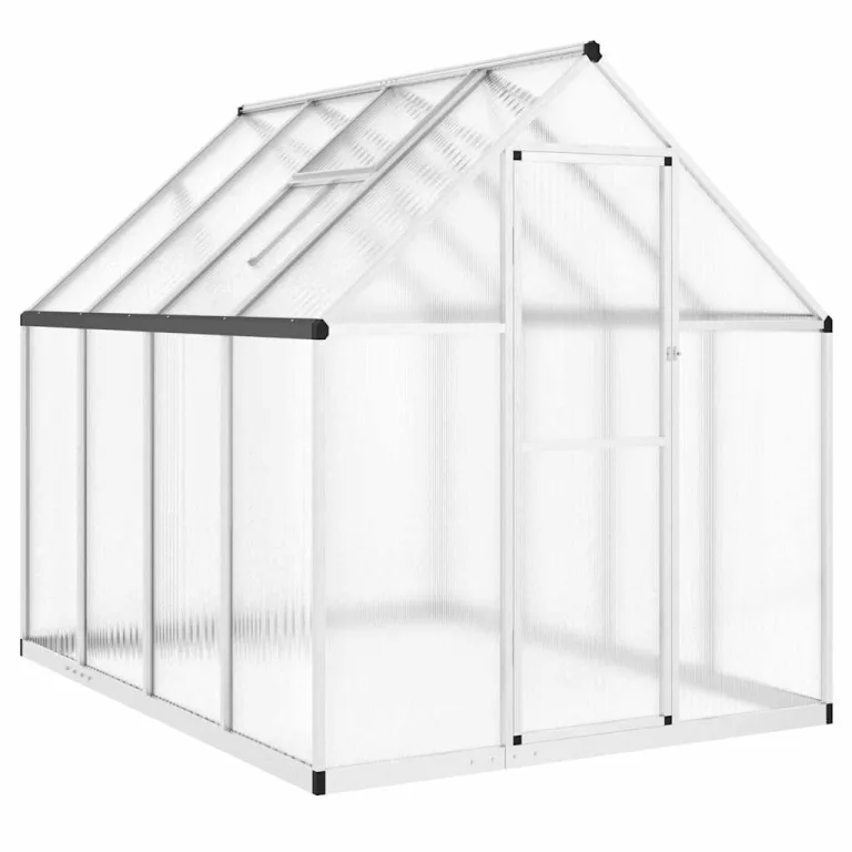 Hommdiy Gewächshaus mit Fundamentrahmen Silbern 169x169x202 Aluminimum Pflanzenhaus mit Dachrinnensystem Flügeltür Treibhaus für Pflanzen Frühbeet – Bild 2
