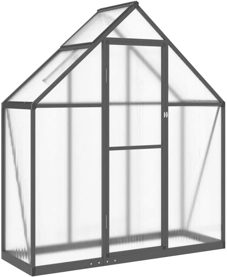 Hommdiy Gewächshaus mit Fundamentrahmen Anthrazit 224x169x195 cm Alu Pflanzenhaus mit Dachrinnensystem Flügeltür Treibhaus für Pflanzen Frühbeet – Bild 2