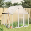 Hommdiy Gewächshaus mit Fundamentrahmen Silbern 169x114x195 cm Alu Pflanzenhaus mit Dachrinnensystem Flügeltür Treibhaus für Pflanzen Frühbeet - Thumbnail 1