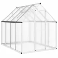 Hommdiy Gewächshaus mit Fundamentrahmen Silber 224x169x195cm Aluminimum Pflanzenhaus mit Dachrinnensystem Flügeltür Treibhaus für Pflanzen Frühbeet - Thumbnail 2