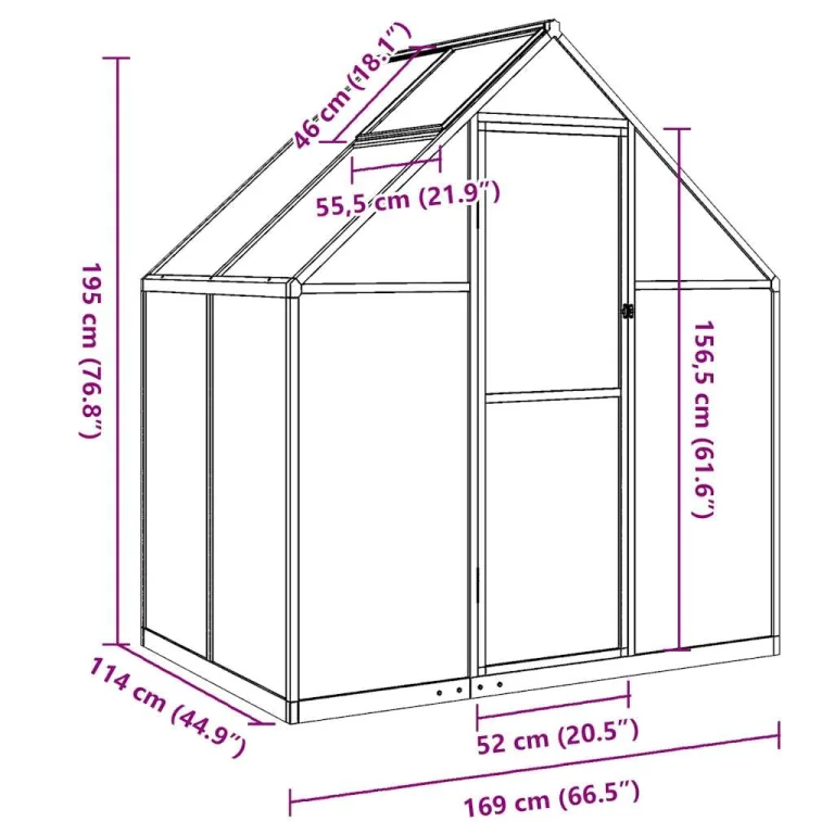 Gewächshaus mit Fundamentrahmen - Aluminium/PC, Pflanzenhaus mit Dachrinnensystem Flügeltür, Treibhaus für Pflanzen, Frühbeet (169 x 114 x 195 cm) – Bild 3