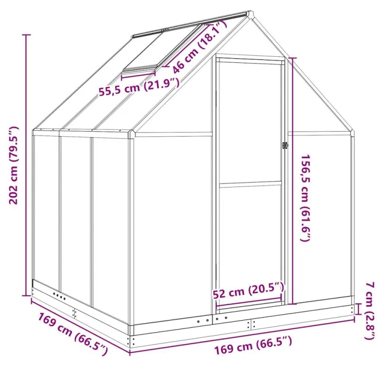 Gewächshaus mit Fundamentrahmen - Aluminium/PC, Pflanzenhaus mit Dachrinnensystem Flügeltür, Treibhaus für Pflanzen, Frühbeet (169 x 169 x 202 cm) – Bild 3