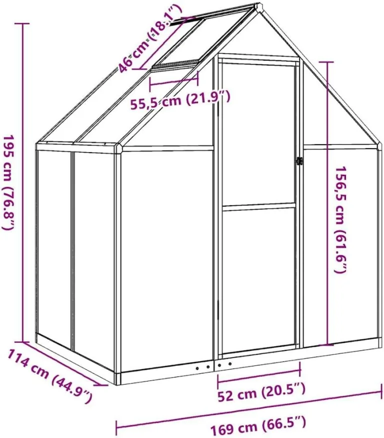 Gewächshaus mit Fundamentrahmen - Aluminium/PC, Pflanzenhaus mit Dachrinnensystem Flügeltür, Treibhaus für Pflanzen, Frühbeet (169 x 114 x 195 cm) – Bild 3