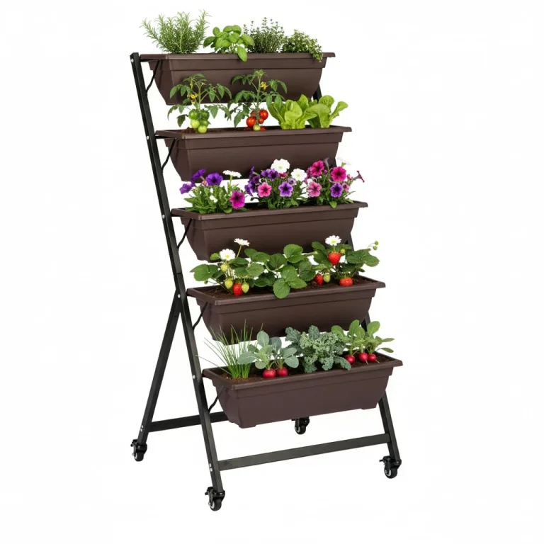BIGTREE Hochbeet - Pflanzbeet aus Metall mit 5 Etagen - Blumentreppe Pflanztreppe mit Rollen 65x65x135cm - Gemüsebeet & Kräuterhochbeet für Balkon, Terrasse und Garten – Bild 1