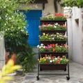BIGTREE Hochbeet - Pflanzbeet aus Metall mit 5 Etagen - Blumentreppe Pflanztreppe mit Rollen 65x65x135cm - Gemüsebeet & Kräuterhochbeet für Balkon, Terrasse und Garten - Thumbnail 2