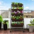 BIGTREE Hochbeet - Pflanzbeet aus Metall mit 5 Etagen - Blumentreppe Pflanztreppe mit Rollen 65x65x135cm - Gemüsebeet & Kräuterhochbeet für Balkon, Terrasse und Garten - Thumbnail 9