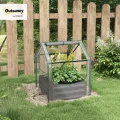 Outsunny Quadratischer Gartenbeet mit Mini-Gewächshaus, Hochbeet, Blumenkasten aus verzinktem Stahl, für Kräuter und Gemüse im Garten, Balkon, Terrasse, Dunkelgrau - Thumbnail 2
