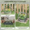 Outsunny Quadratischer Gartenbeet mit Mini-Gewächshaus, Hochbeet, Blumenkasten aus verzinktem Stahl, für Kräuter und Gemüse im Garten, Balkon, Terrasse, Dunkelgrau - Thumbnail 3