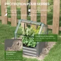 Outsunny Quadratischer Gartenbeet mit Mini-Gewächshaus, Hochbeet, Blumenkasten aus verzinktem Stahl, für Kräuter und Gemüse im Garten, Balkon, Terrasse, Dunkelgrau - Thumbnail 4