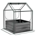 Outsunny Quadratischer Gartenbeet mit Mini-Gewächshaus, Hochbeet, Blumenkasten aus verzinktem Stahl, für Kräuter und Gemüse im Garten, Balkon, Terrasse, Dunkelgrau - Thumbnail 10