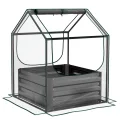 Outsunny Quadratischer Gartenbeet mit Mini-Gewächshaus, Hochbeet, Blumenkasten aus verzinktem Stahl, für Kräuter und Gemüse im Garten, Balkon, Terrasse, Dunkelgrau - Thumbnail 1